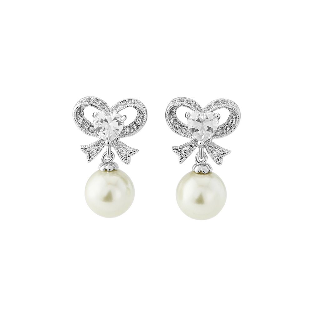 Oorstekers met parel en strass steentjes in strikvorm