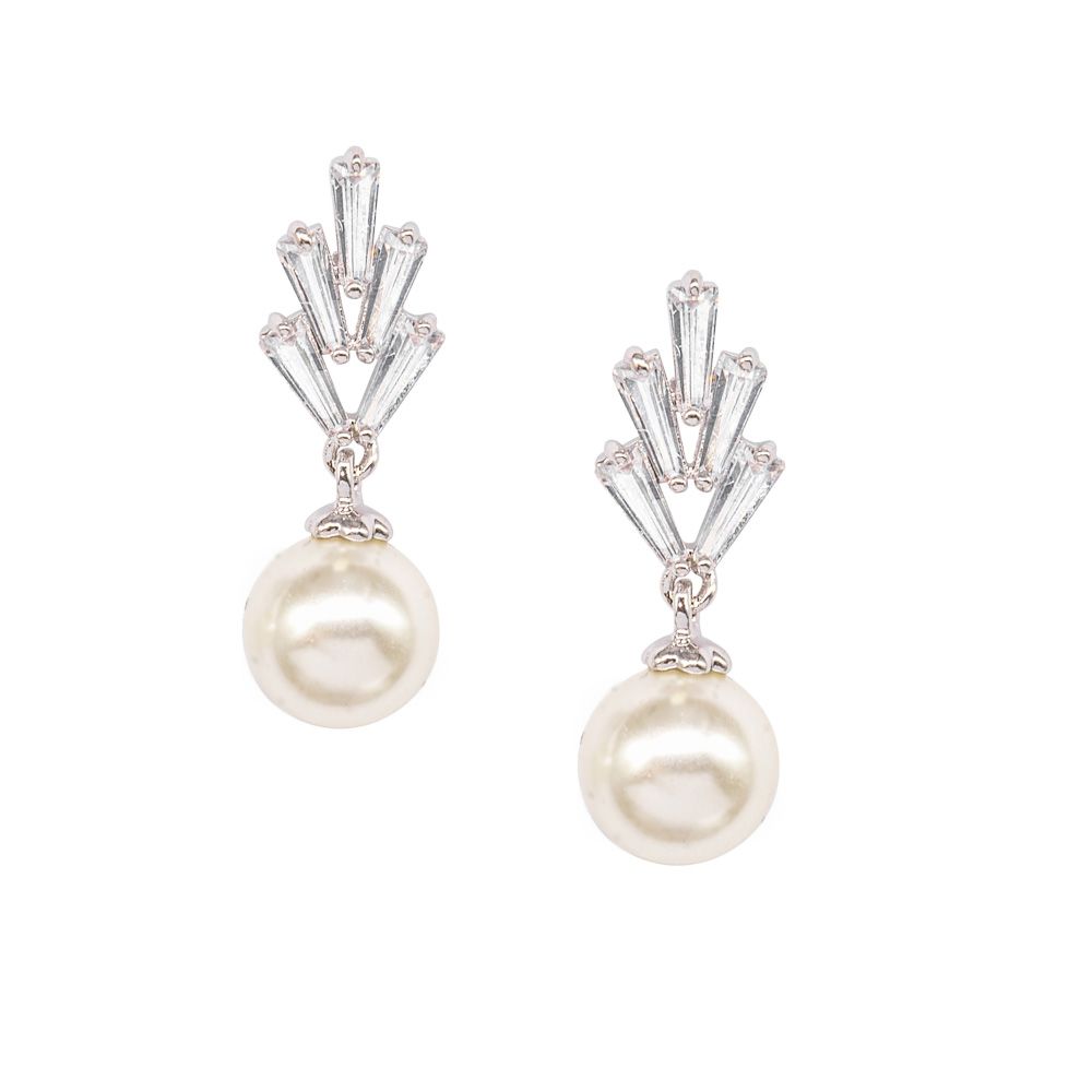 Gatsby stijl pareloorbellen met zirkonia kirstallen