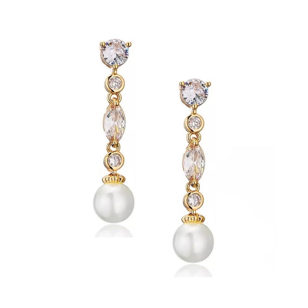 Lange glamour parel oorbellen met zirkonia kristallen