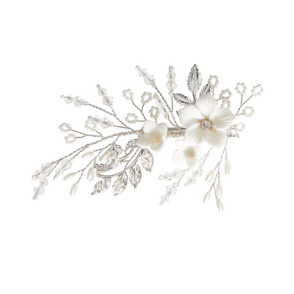 Bloemen haaraccessoire met parels en kristallen
