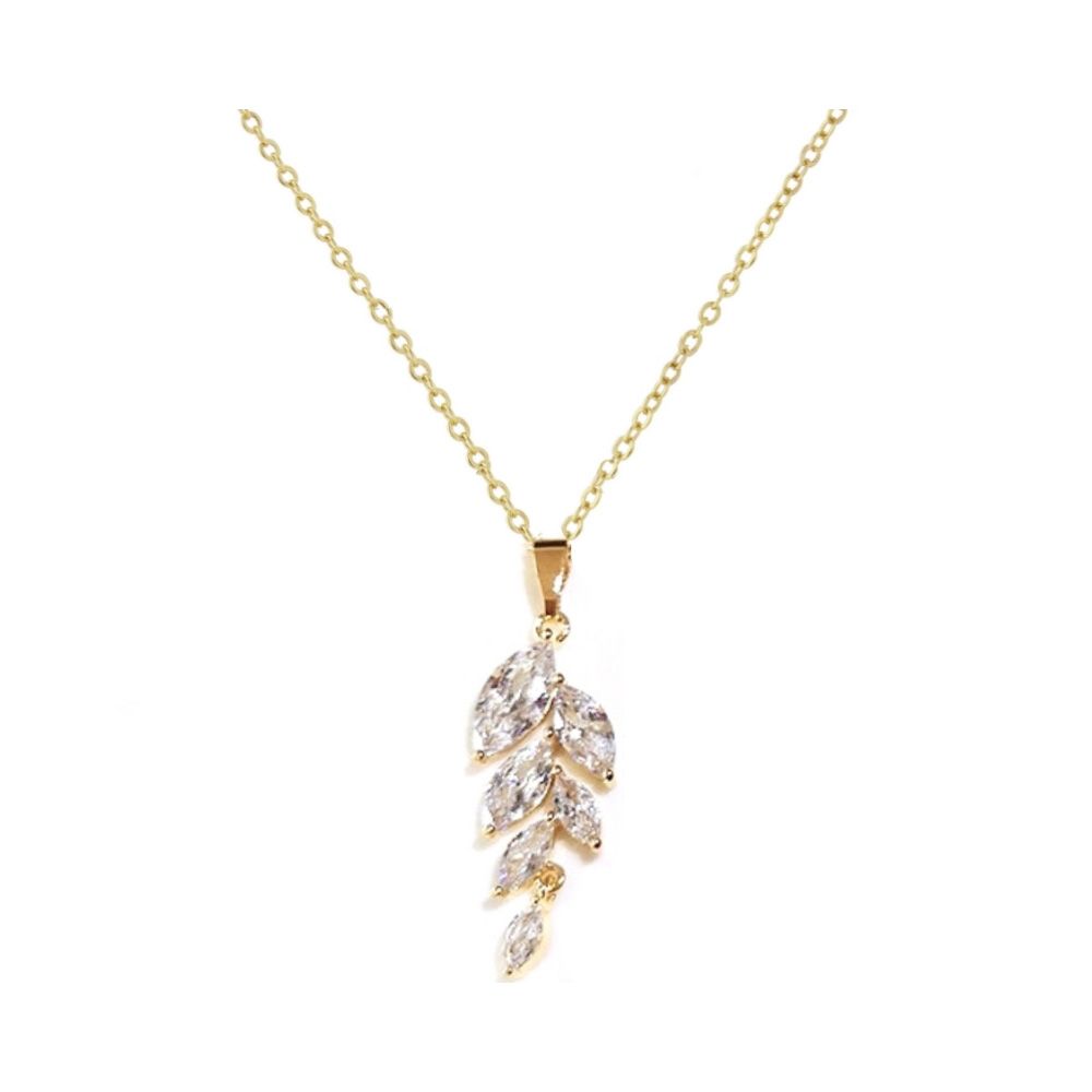 Stijlvolle gouden bruidsketting met takje hanger met zirkonia kristallen