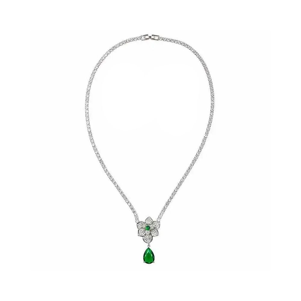 Ketting van de vintage geïnspireerde bloemen sieraden set met smaragdgroene kristallen