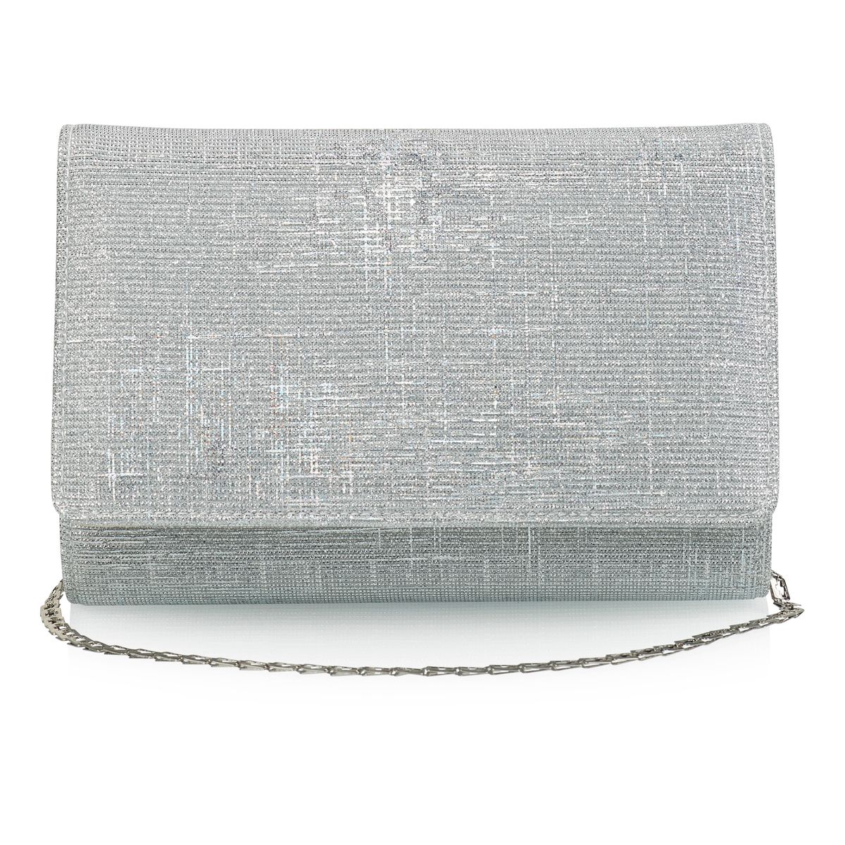 Zilverkleurige kleine metallic clutch met glitter afwerking