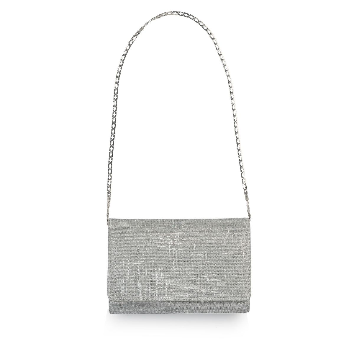 Zilverkleurige kleine metallic clutch met glitter afwerking