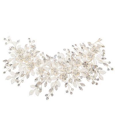 Haarsieraad met zilverkleurige bloemen en marquise-kristallen