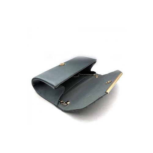 Pewter Avondtas met geplooide envelop klep en metalen rand, open stand