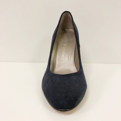 Navy blauwe pumps van suède met hoge hak, voorkant