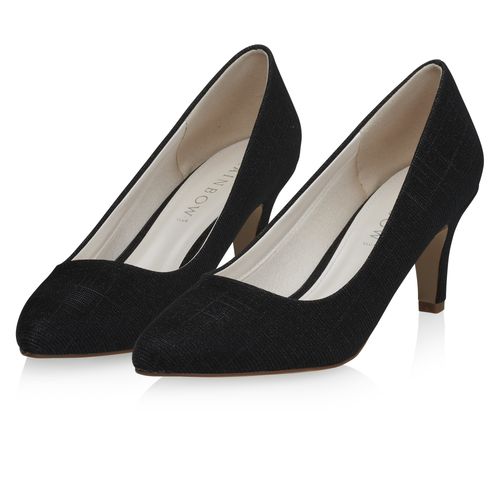 Paar Zwarte Metallic glamour pump met comfortabele hak