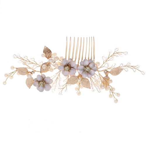 Vintage-look bloemen haarkam met parels