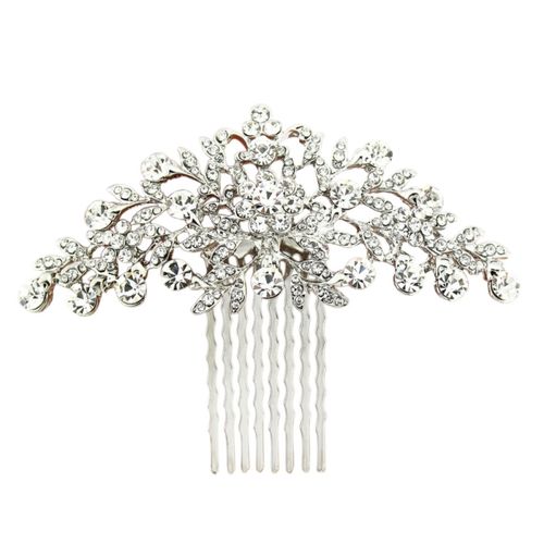Haarkam in het zilver met strass diamantjes