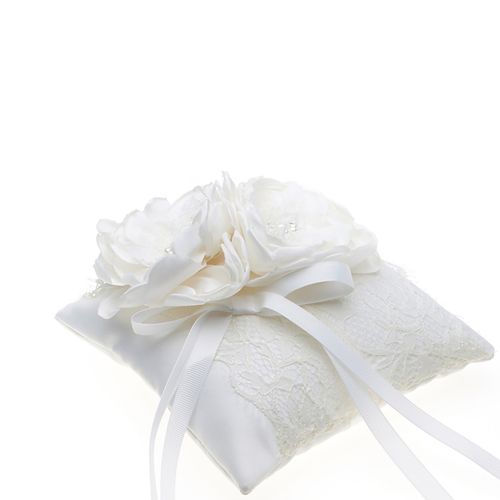 Ringkussen met twee bloemen en hartjes van strass steentjes