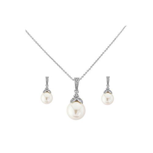 Zilverkelurige Parelketting en oorbellen set