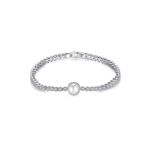 Zirkonia kristallen armband met grote parel in het midden