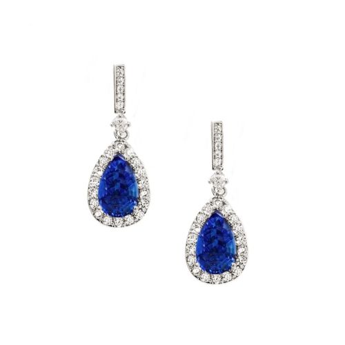 Sieraden set van ketting en oorbellen met nachtblauwe zirkonia steen