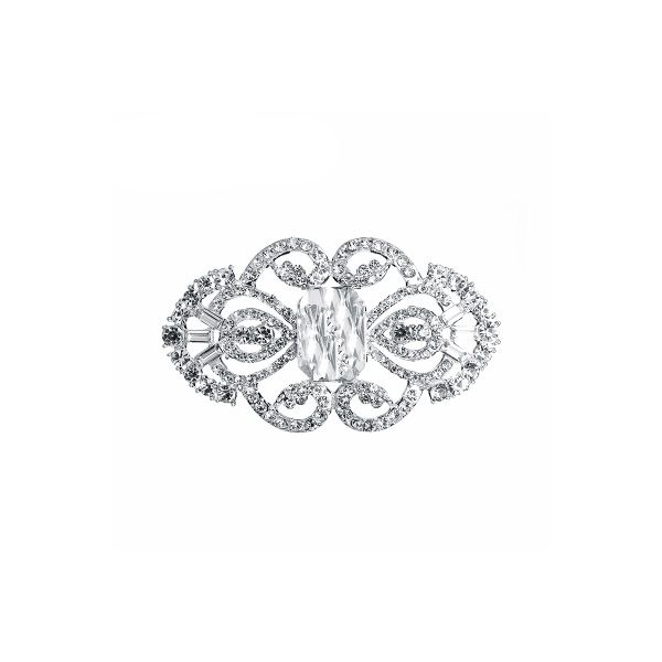 Klassieke stijl broche met zirkonia kirstallen en centrale glassteen