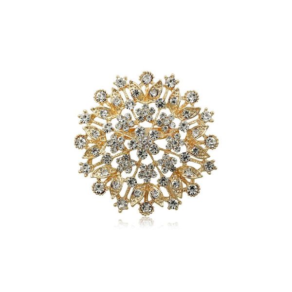 Ronde broche met bloemenmotief en zirkonia kirstallen