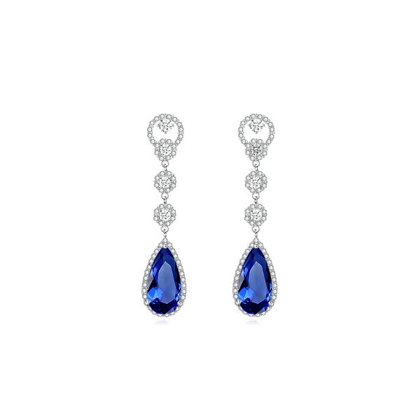 Luxe kristal oorbellen met saffierblauw druppel hangers
