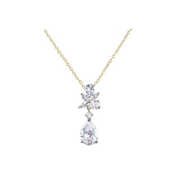 Goudkleurige ketting met zirkonia druppel hanger