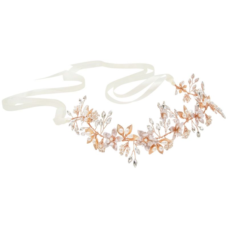 Romantische bloemen haarband met parels en kristallen