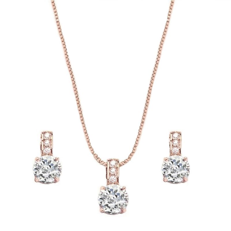Delicate kristallen sieraden set met ronde zirkonia steentjes