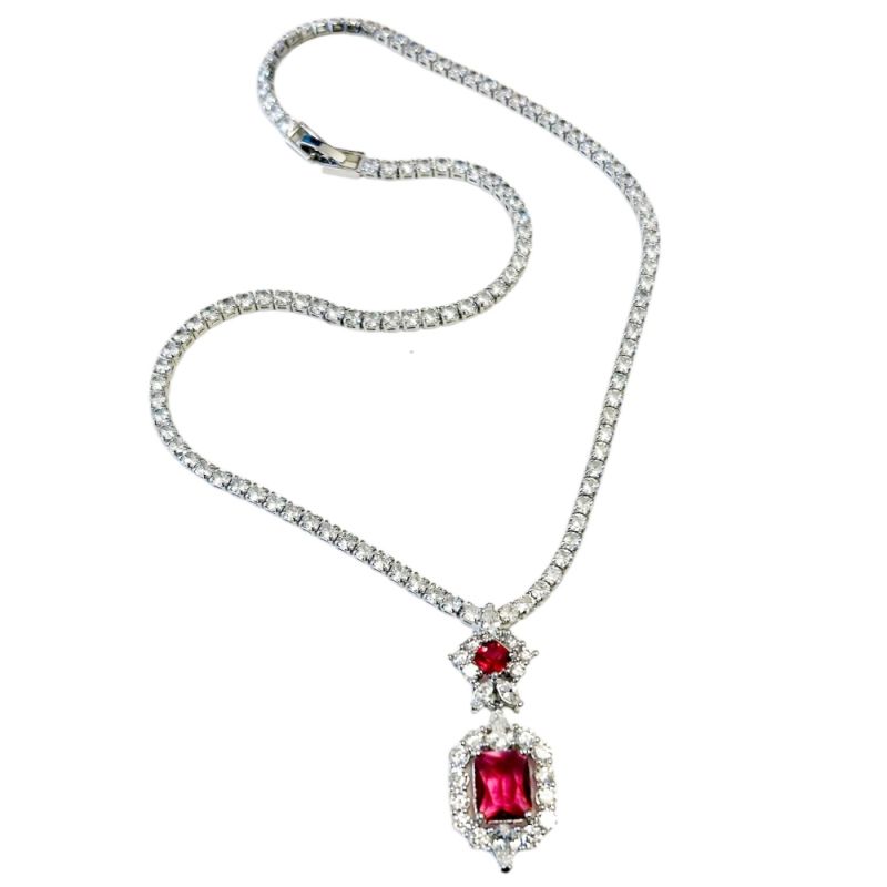 Gatsby look sieradenset met fuchsia hanger